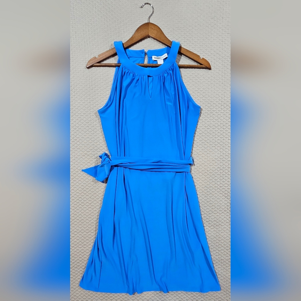 White House Black Market Modern Bright Blue Dress w Tie Size M NWOT